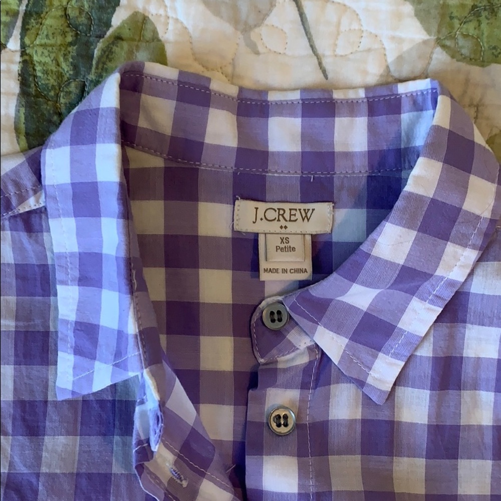 J Crew Petite Purple Gingham Button Up